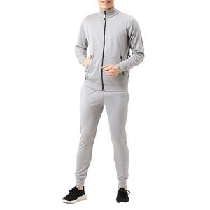 Plain <b>Light</b> Grey Tracksuit <b>Men</b> Premium Fleece Zip <b>Jacket</b> And Jogger Set Winter Activewear Wholesale OEM Factory Direct Supply - Product Image 1