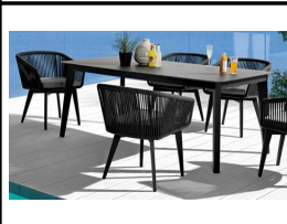 Ensemble de salle à manger d'extérieur moderne de luxe 6 pièces Table Chaises en corde tressée Résistant aux intempéries Hôtel Parc Patio Jardin Terrasse Meubles - Product Image 2