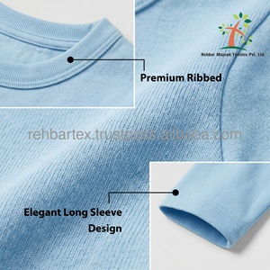 เสื้อยืดเด็กคอวีผ้าริบเนื้อนุ่มพิเศษ 100% ผ้าฝ้าย  รักษ์โลก แขนยาว สำหรับเด็กวัยหัดเดิน ผ้าฝ้ายเนื้อแน่น ใส่ได้ทุกวัน - Product Image 5