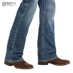 Western Men's <b>Boot</b> Cut Denim Jeans Midrise Regular Low-stretch Straight Fit Zipper Fly <b>Vintage</b> Hip Hop Washed Oem Denim Trousers - Product Image 4