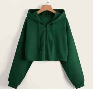 Sudadera con capucha recortada ligera de moda para mujer, Material suave, ideal para gimnasio, trabajo en casa, fines de semana, invierno, estilo informal, logotipo frontal - Product Image 4