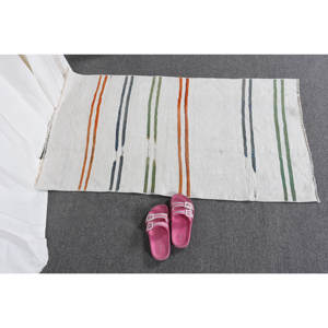 Tapis en laine blanc moderne de 2x3, 7 pieds, fait à la main, avec patchwork en rectangle turc pour décoration de salon, en latex, pour chambre à coucher et couloir - Product Image 5