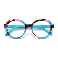 Montures optiques rondes classiques vintage en patchwork irrégulier pour femmes adultes, construction en acétate massif poli à la main avec fermeture magnétique HG