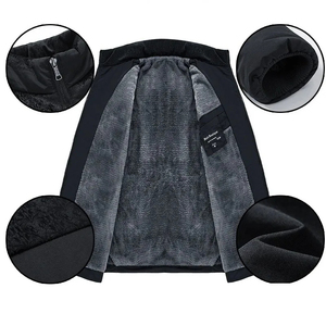 Veste matelassée chaude d'hiver pour hommes Parka en peluche épaissie avec col montant et pardessus rembourré en toile à fermeture éclair - Product Image 6