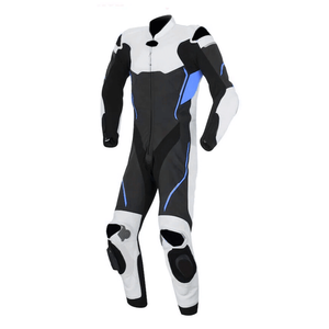 Custom Motorbike 1 Piece Black/Blue Cowhide Leather Racing Protective Suit For Men CE Armored Protected Leather Motorcycle Suit - Product Image 2
