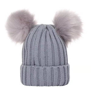Jacquard invierno mujer Beanie sombreros Faux Fur Ball madre niños sombreros para niñas niños cálido tejido mujer gorra adolescente Grils gorros - Product Image 2