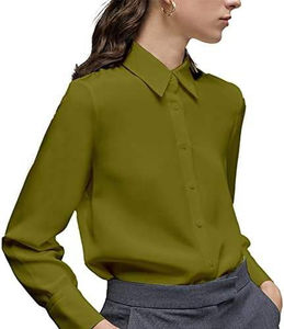 2023 camisas de vestir informales de Color sólido para mujer blusas de otoño tejidas con cuello vuelto personalizado con botones de manga larga - Product Image 5