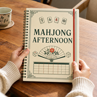 Carnet de jeu de mahjong A5 personnalisé LABON, avec spirale, motifs de tuiles, feuille de scores, notes du joueur, pages lignées et bande élastique
