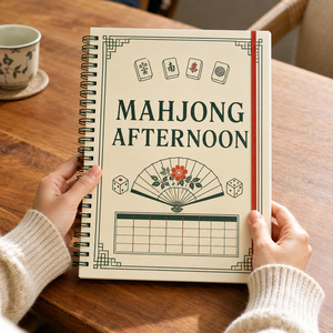 Quaderno a spirale LABON personalizzato A5 per Mahjong, con fogli a righe per appunti dei giocatori, foglio per il score e decorazioni artistiche a tema Mahjong, con elastico. - Product Image 4