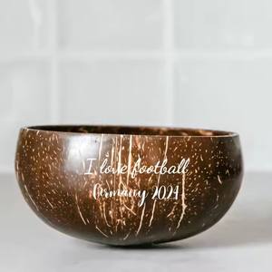 Cuencos y cucharas de cáscara de coco ecológicos naturales hechos a mano regalo personalizado cuenco sostenible con patrón de logotipo de corazón - Product Image 3