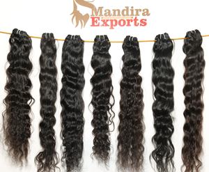 100% Extensions de cheveux de temple indien vierges longues ondulées de couleur naturelle non traitée faisceaux alignés sur les cuticules avec des perruques de style bouclé - Product Image 5