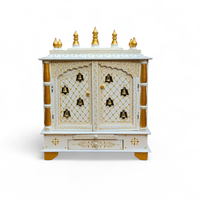 Mandir de prière artisanal en bois pour la maison, avec double porte et cloche en laiton, pour Diwali, mariage, salle de culte, mobilier spirituel
