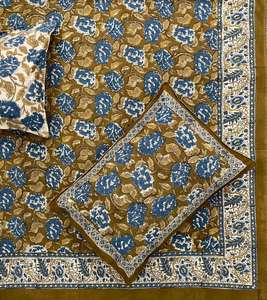 Drap de lit imprimé 100% coton fait à la main avec taie d'oreiller drap de lit traditionnel fabriqué artisanalement avec motif de bordure - Product Image 3