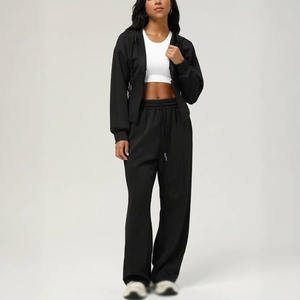 2025 pull couleur unie teint 2 pièces ensemble survêtement Jogging personnalisé femmes survêtement personnalisé survêtements femmes Baggy évasé ample - Product Image 1