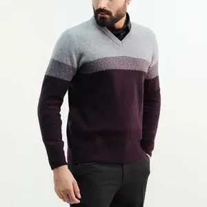 高品质最佳价格好材料羊毛棉专业设计块彩色v领透气冬季运动针织毛衣