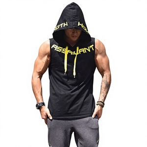 Débardeur à capuche sans manches pour homme, en mélange de coton, pour musculation, entraînement, gym, fitness, avec cordon de serrage, logo personnalisé - Product Image 1