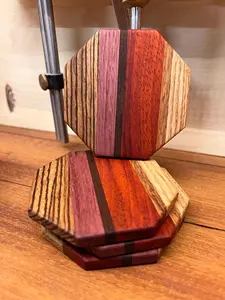 Walnut <b>Coasters</b> Handcrafted Wood Hexagon <b>Coaster</b> Set Unique Design Home Decor Artisan Made Wooden Hexagonal <b>Drink</b> <b>Coasters</b> - Product Image 6