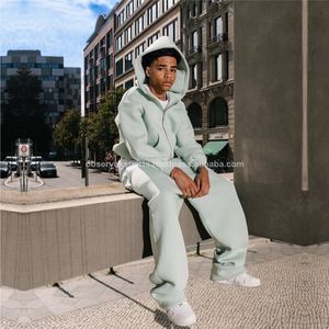 Personalizado Chenille bordado parche Logo sudaderas con capucha pantalones de chándal holgado sudadera Streetwear Jogging conjunto de gran tamaño gris para hombre chándal - Product Image 1