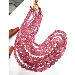 Lot de 4 brins de perles ovales lisses en rubis rose, 710 carats, Iroc Sales, longueur 17-20 pouces, pépites de pierres précieuses, logo personnalisé, personnalisable - Product Image 1