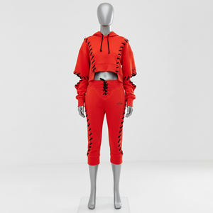 Invierno venta al por mayor mujer 2 piezas conjunto Streetwear mujeres chándales algodón polar personalizado con capucha algodón chándal - Product Image 1