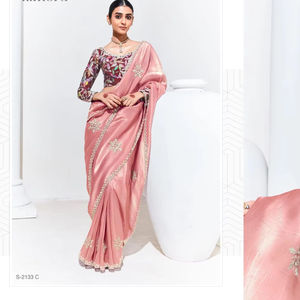 Saree de seda de diseñador, tejido de vidrio suave, borde bordado, estilo tradicional moderno, fiestas de boda, ropa de mujer de alta calidad - Product Image 1