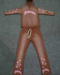 Ensemble sweat-shirt et pantalon de jogging unisexe décontracté à ourlet ouvert avec impression 3D en relief et strass, style décontracté, 2 pièces, effet délavé au soleil - Product Image 5