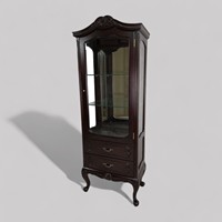Vitrine convertible classique victorienne en bois massif sculpté à la française avec 1 porte vitrée pour salon, salle à manger et cave à vin
