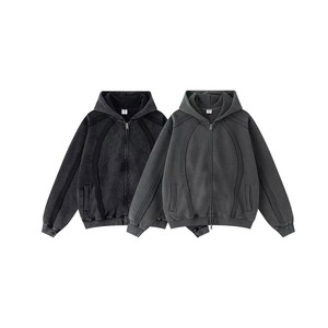 2025 Vintage Streetwear bord dommages neige lavage conception numérique Patchwork surdimensionné respirant fermeture éclair polaire à capuche hiver - Product Image 4