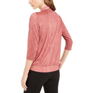 Top Casual da Donna Alfani con Scollo Annodabile, Rosa XL, in Seta, Poliestere e Chiffon Lavorato a Maglia, Motivo a Righe o Tinta Unita, per l'Autunno - Product Image 2