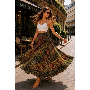 Jupe portefeuille en coton 100% Jaipuri à imprimé Neptol, taille jusqu'à XXL, avec taille naturelle (CWS0007) - Product Image 5