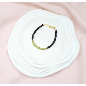 Cute Gold Beaded Bracelet with Peridot & Black Spinel Freshwater Pearl & Zircon Main Material <b>Charm</b> Bracelets - Product Image 5