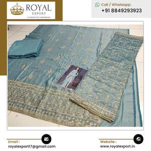 Vêtements ethniques de qualité supérieure Blooming Vichitra avec broderie Costume Salwar Kameez coupe droite du fournisseur indien - Product Image 5