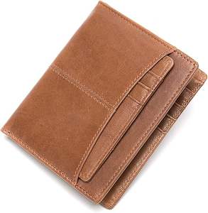Cartera delgada de cuero genuino para hombre de moda superior, protección RFID, múltiples ranuras para tarjetas, tarjetero de diseñador, cremallera, monedero corto sólido - Product Image 1
