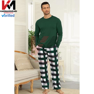 Ensemble de pyjama pour homme en tissu à carreaux doux et chaud, 2 pièces, haut à manches longues et pantalon long, ensemble de pyjama confortable pour se détendre, avec poches - Product Image 2