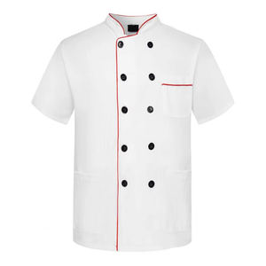 Uniforme de Chef Mezcla de algodón Overoles de Chef Uniforme de Chef profesional con cuello alto Mangas cortas Doble para restaurante - Product Image 4