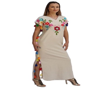 Túnica de cintura alta, vestido bohemio de lujo, de manga larga, largo, dorado, de tela de lino, 2023 - Product Image 1