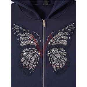 Algodón mezclado bajo MOQ manga completa cómodo algodón Rhinestone Sudadera con capucha nueva moda High Street invierno Rhinestone sudaderas con capucha - Product Image 4