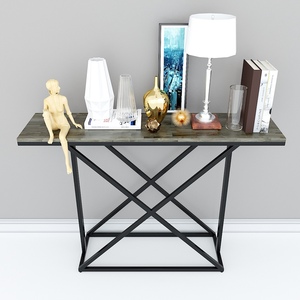 Modern Luxury <b>Console</b> Table Brown Wood Top with Powder-Coated Iron Frame Industrial Design for Villas-CST005 Decorative Shelf - Product Image 2