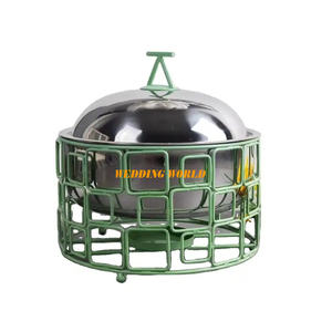 Stainless Steel Gold Food Warmer For Weddings Round Shape Dinnerware Tabletop Designer Metal Casserole - Product Image 2