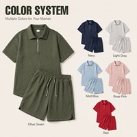 Ensemble court gaufré personnalisé IKDEER pour homme : chemise à col polo et short à cordon de serrage pour les voyages, les stations balnéaires et la vente au détail estivale