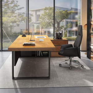 Bureau de direction en forme de L, en bois massif avec structure en fer, bureau d'ordinateur - Product Image 4