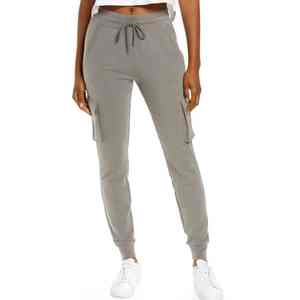 Logotipo personalizado hecho Pakistán mujeres sólido bolsillo lateral Skinny Fit Cargo 100% algodón cintura alta cordón Casual ropa deportiva - Product Image 1