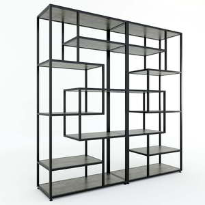 KTB68075 Standing Type Decorative <b>Shelf</b> Iron Frame 90x38x180cm Made of Rubber Wood for Living Room - Product Image 5