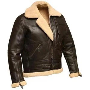 Vintage Leather Jacket Men's Casual Zip Up Thicken Warm Fur One-Piece Parkas Jackets Outdoor Pilot PU <b>Coat</b> Autumn Winter - Product Image 4