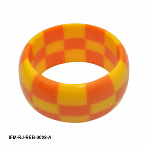 Bracelet jonc tendance en résine orange et jaune bicolore, géométrique et épais, style rétro, bijoux en résine pour femme - Product Image 2