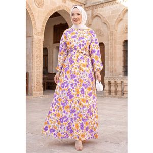 Vestido con Cinturón y Estampado Floral Color Ciruela, Cintura Natural, Transpirable, Elegante, Estilo Casual para Oficina, Largo hasta la Rodilla, para Club - Product Image 1