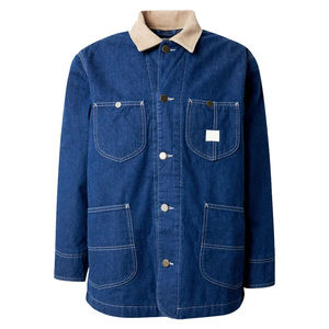เสื้อแจ็คเก็ตเดนิมผู้ชายสั่งทำพิเศษสำหรับฤดูหนาว ผ้าฝ้าย 100% สไตล์ไฮสตรีท คอตั้ง ปักโลโก้ด้านหน้า ล้างแบบวินเทจ - Product Image 1