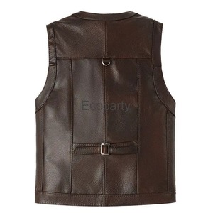 Winter Leather Vest Men's Single Button Waistcoat Steampunk Sleeveless Motorcycle Jackets Casual Multiple Pockets <b>Stand</b> High - Product Image 3