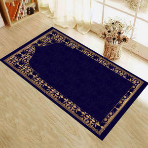 <b>Navy</b> <b>Blue</b> Prayer <b>Rug</b>: Gold Elegant Islamic Design, Machine Washable,Nonwoven Thin <b>Rug</b> - Product Image 3