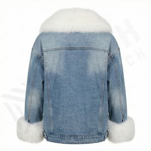 Veste en jean courte à manches longues boutonnée pour femmes, respirante, tendance, avec poches, vestes pour femmes, filles, couleur personnalisée - Product Image 2